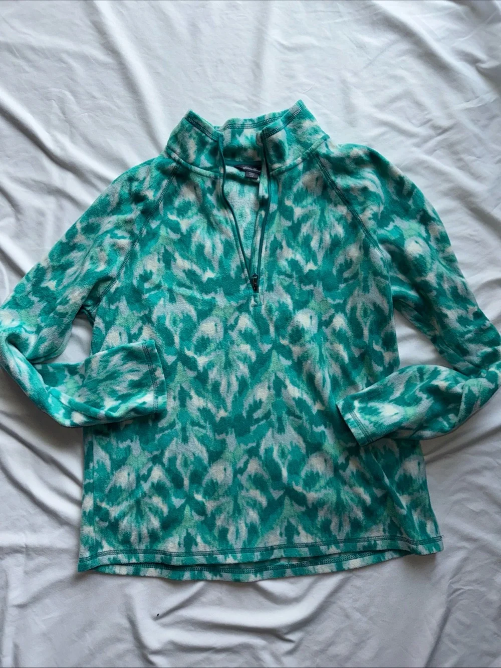 Teal and White Quarter-Zip Pullover